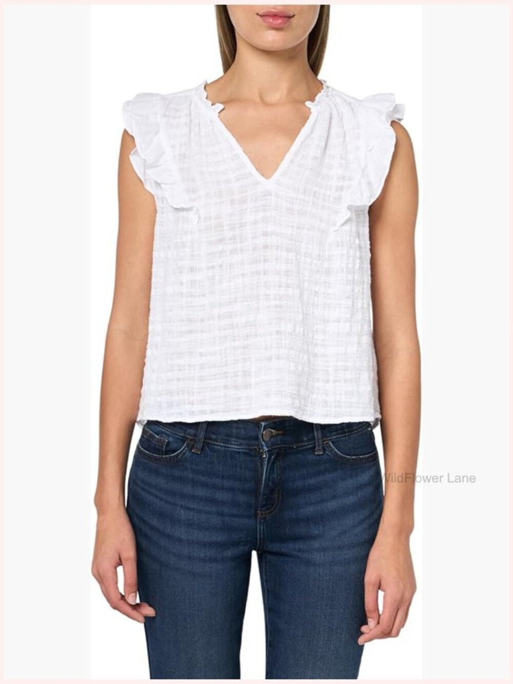 Textured Gauze Sleeveless Blouse Notch Neck White